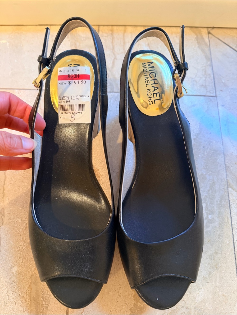 Michael Kors Black Peep Toe Wedge Slingbacks